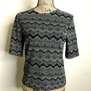 80s Vtg Textured Metallic Black Spandex Shirt Sz M